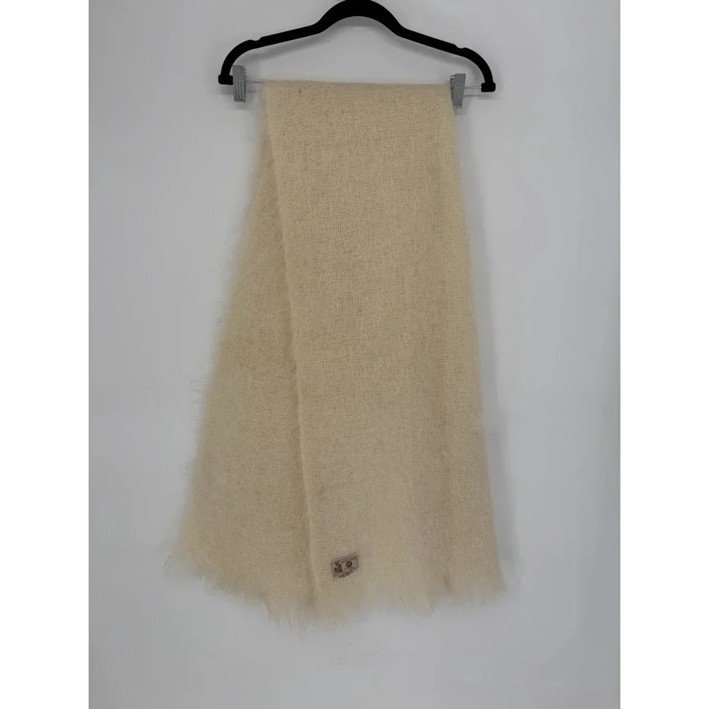 Designer Cream White Glen Cree 100% Mohair Halo Unisex Scarf Scotland! Poor Cnd!